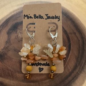 Natural Stone Cluster Earrings Leverback Citrine